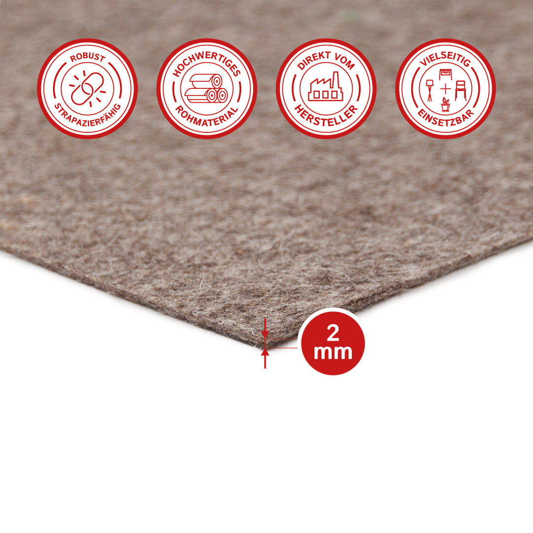Wollfilz Zuschnitt 2 mm dick, (fest - 0,36 g/cm³)
