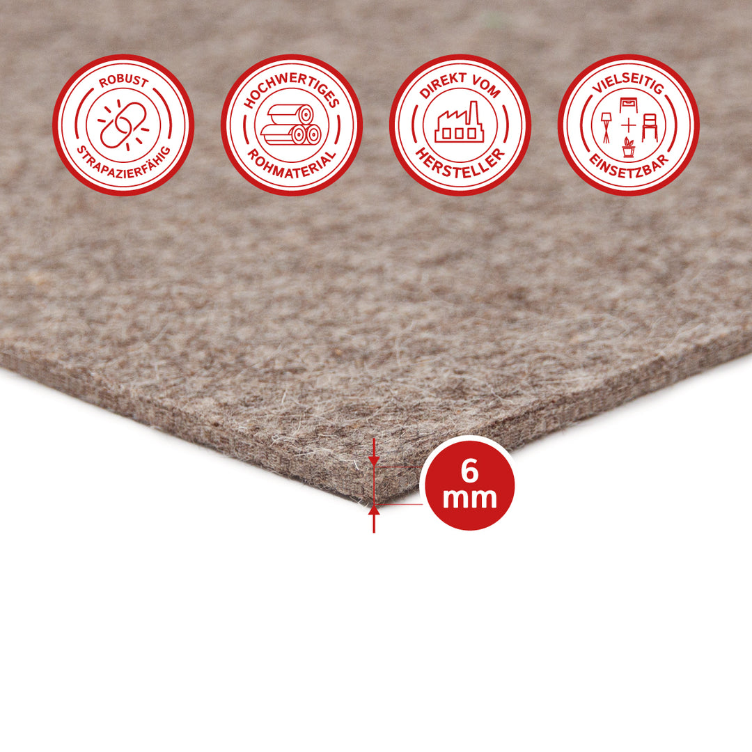 Wollfilz Zuschnitt 6 mm dick, (fest - 0,36 g/cm³)