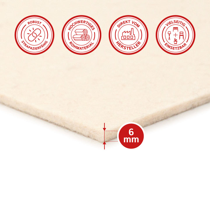 Wollfilz Zuschnitt 6 mm dick, (fest - 0,36 g/cm³)