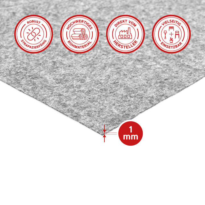 Fustella autoadesiva in feltro di lana morbida di 1 mm di spessore - Pannello in feltro da 350 g/m² (densità 0,20 g/cm³)