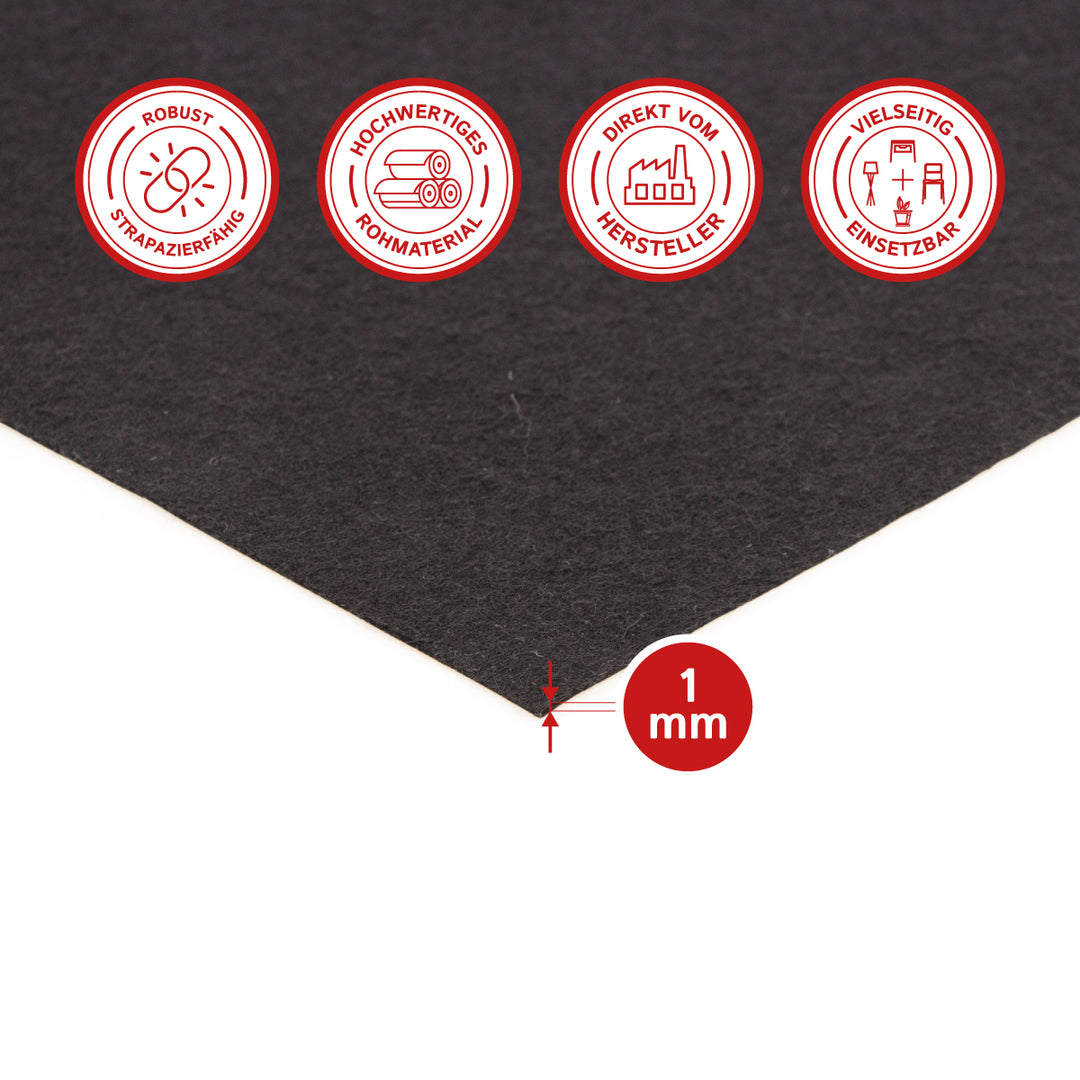 Fustella autoadesiva in feltro di lana morbida di 1 mm di spessore - Pannello in feltro da 350 g/m² (densità 0,20 g/cm³)