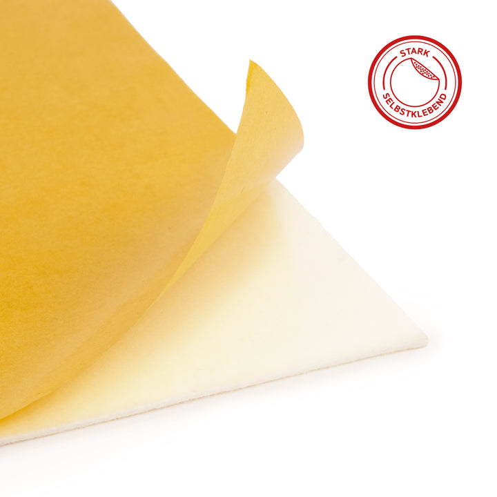 Fustella autoadesiva in feltro di lana morbida di 1 mm di spessore - Pannello in feltro da 350 g/m² (densità 0,20 g/cm³)