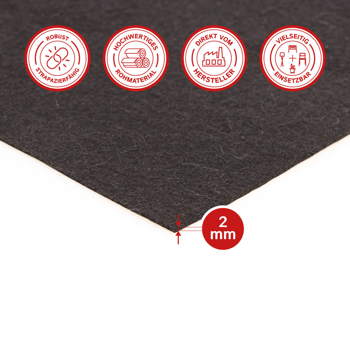 Selbstklebender weicher Wollfilz-Zuschnitt 2 mm dick – Filzplatte 550 g/m² (Dichte 0,20 g/cm³)