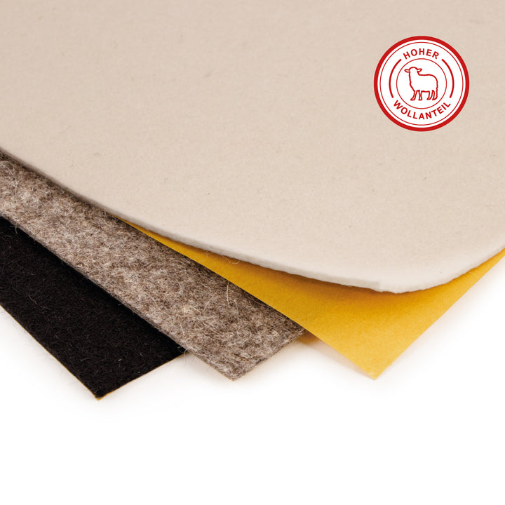 Selbstklebender fester Wollfilz-Zuschnitt 2 mm dick – Filzplatte 870 g/m² (Dichte 0,36 g/cm³)