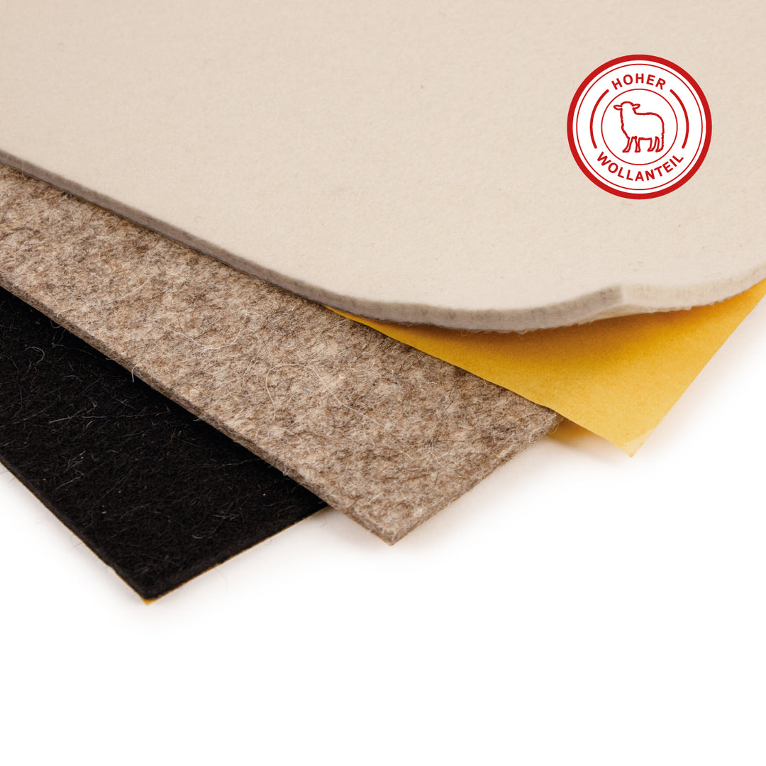 Selbstklebender fester Wollfilz-Zuschnitt 3 mm dick – Filzplatte 1230 g/m² (Dichte 0,36 g/cm³)