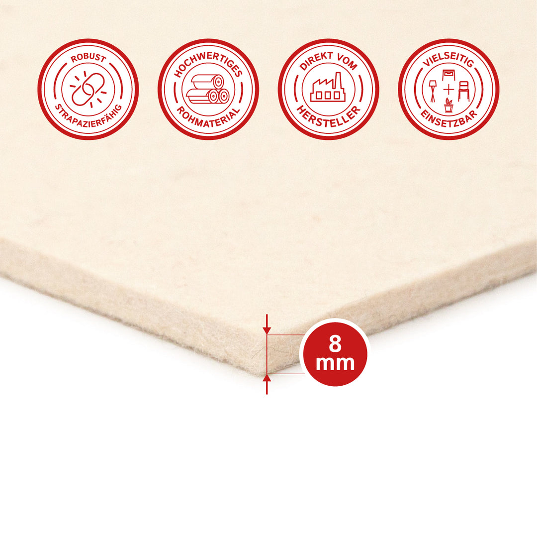 Wollfilz Zuschnitt selbstklebend 8 mm dick, (fest - 0,36 g/cm³)