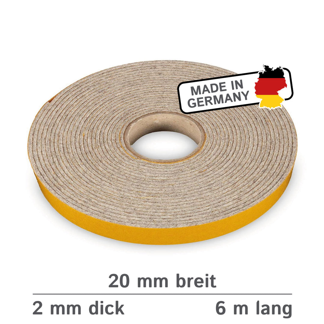 Filzband selbstklebend 2 mm dick, vielseitiger Filzstreifen - Ideal als Dichtungsband für Fenster und Türen oder als Klapperschutz