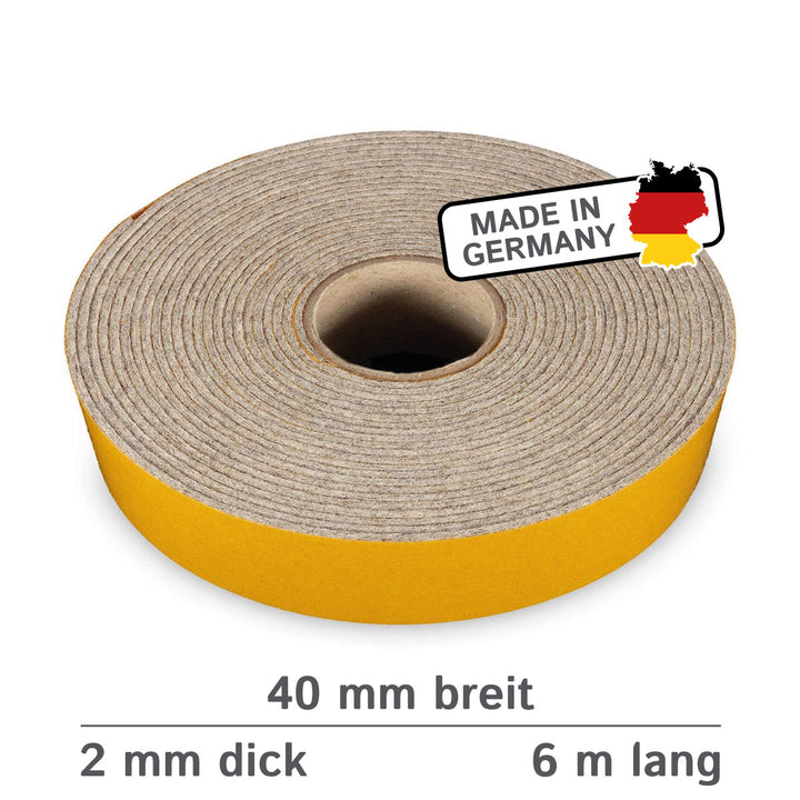 Filzband selbstklebend 2 mm dick, vielseitiger Filzstreifen - Ideal als Dichtungsband für Fenster und Türen oder als Klapperschutz