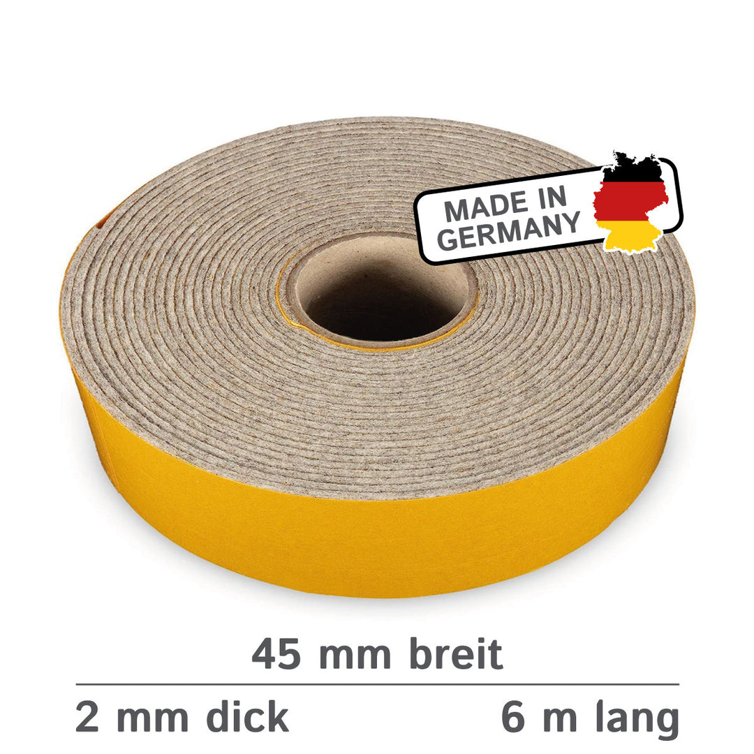 Filzband selbstklebend 2 mm dick, vielseitiger Filzstreifen - Ideal als Dichtungsband für Fenster und Türen oder als Klapperschutz