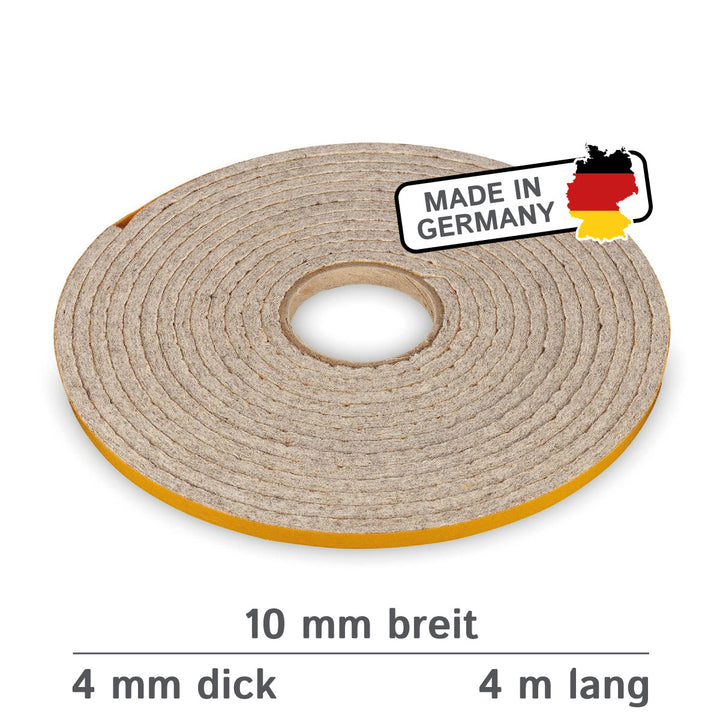 Filzband selbstklebend 4 mm – Extra stark & hoch belastbar – Made in Germany – Premium Dichtungs- & Möbelgleiterband (4 m, Grau meliert)