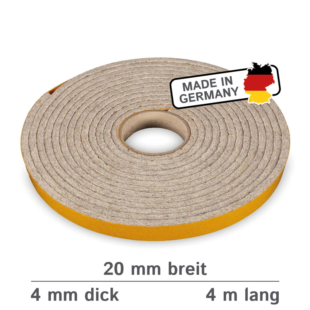 Filzband selbstklebend 4 mm – Extra stark & hoch belastbar – Made in Germany – Premium Dichtungs- & Möbelgleiterband (4 m, Grau meliert)