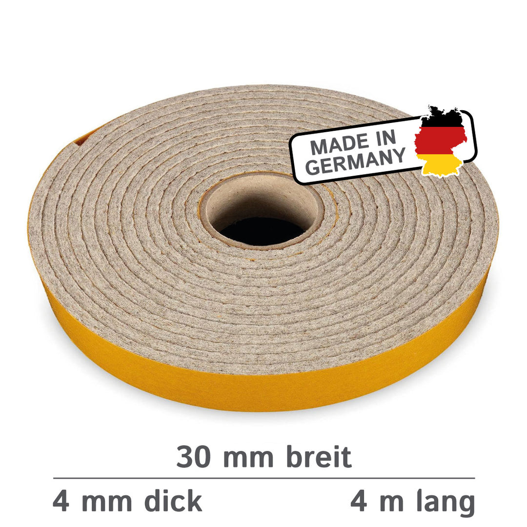 Filzband selbstklebend 4 mm – Extra stark & hoch belastbar – Made in Germany – Premium Dichtungs- & Möbelgleiterband (4 m, Grau meliert)