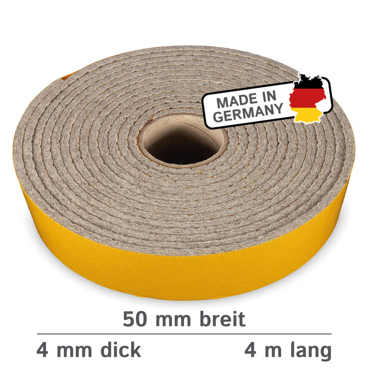 Filzband selbstklebend 4 mm – Extra stark & hoch belastbar – Made in Germany – Premium Dichtungs- & Möbelgleiterband (4 m, Grau meliert)