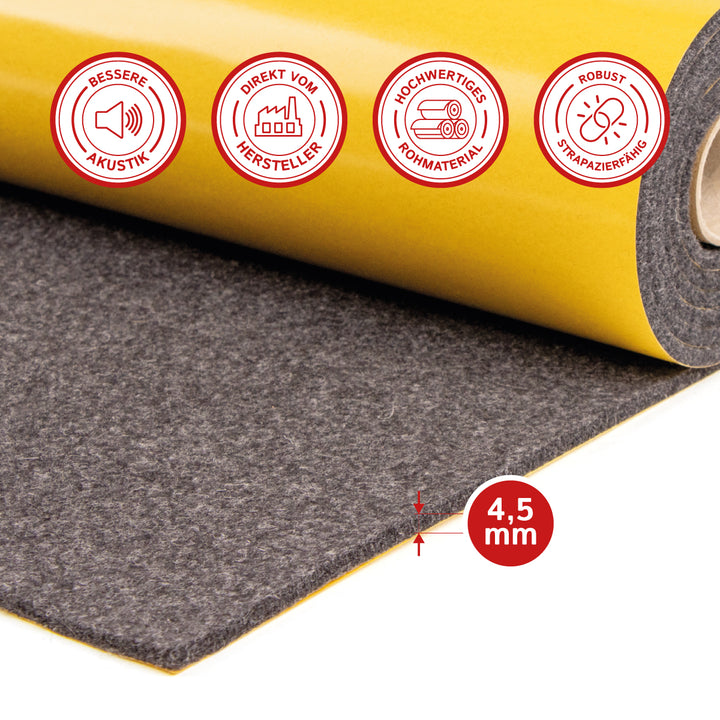 Akustikfilz selbstklebend aus 100 % Schafwolle, ca. 4,5 mm dick – Filz-Meterware für Wand, Decke & Innenausbau