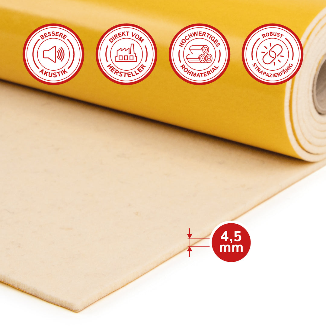 Akustikfilz selbstklebend aus 100 % Schafwolle, ca. 4,5 mm dick – Filz-Meterware für Wand, Decke & Innenausbau