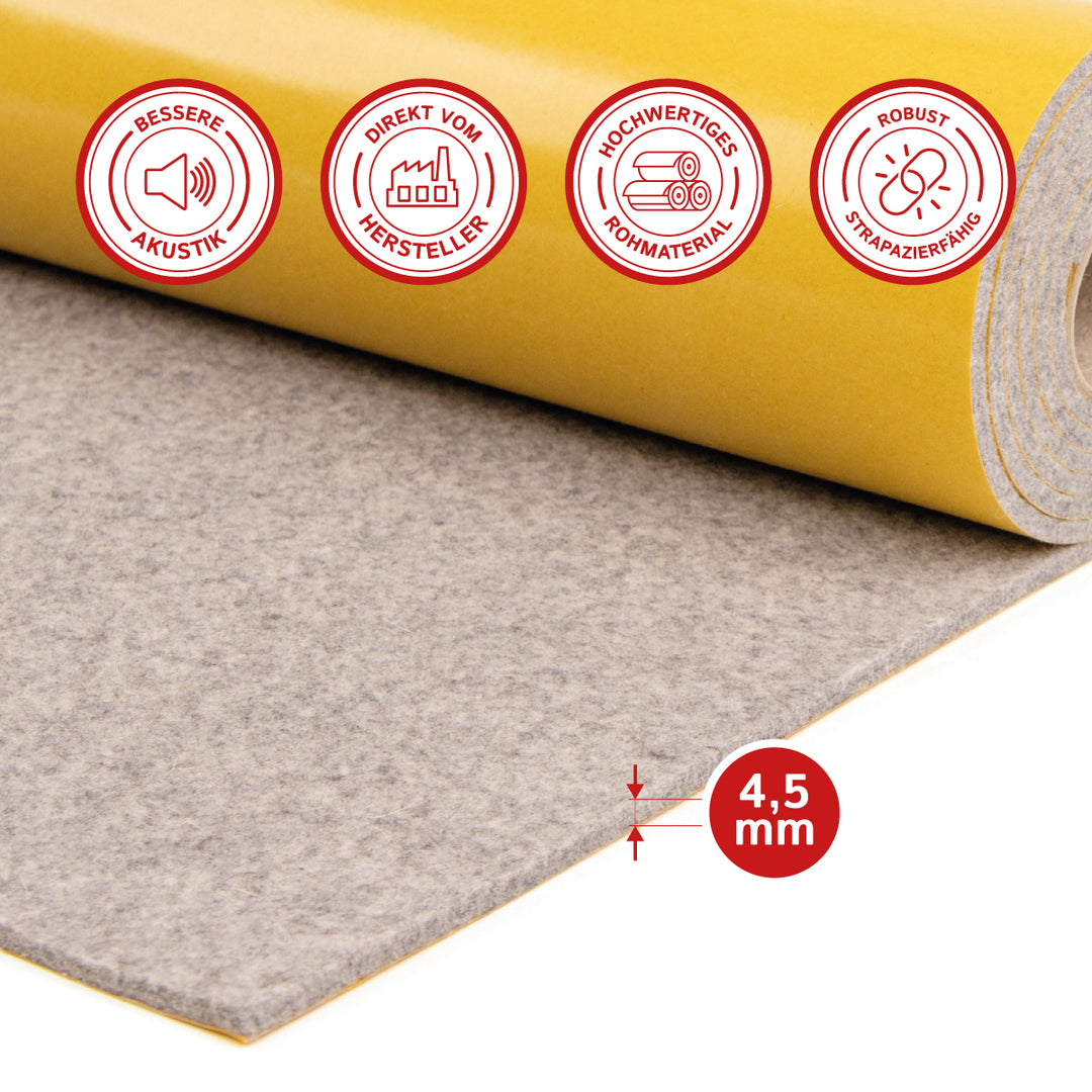 Akustikfilz selbstklebend aus 100 % Schafwolle, ca. 4,5 mm dick – Filz-Meterware für Wand, Decke & Innenausbau
