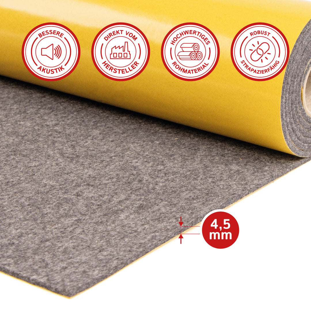 Akustikfilz selbstklebend aus 100 % Schafwolle, ca. 4,5 mm dick – Filz-Meterware für Wand, Decke & Innenausbau