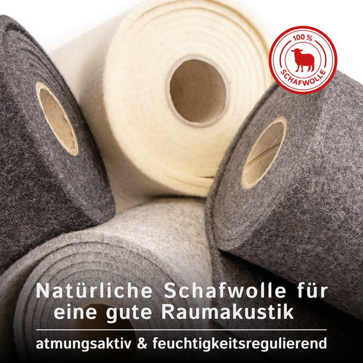 Akustikfilz selbstklebend aus 100 % Schafwolle, ca. 4,5 mm dick – Filz-Meterware für Wand, Decke & Innenausbau