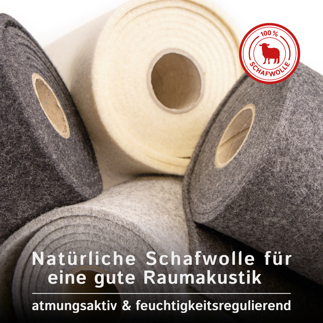 Akustikfilz selbstklebend aus 100 % Schafwolle, ca. 4,5 mm dick – Filz-Meterware für Wand, Decke & Innenausbau