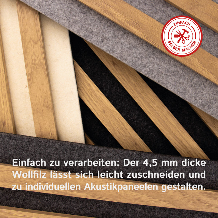 Akustikfilz selbstklebend aus 100 % Schafwolle, ca. 4,5 mm dick – Filz-Meterware für Wand, Decke & Innenausbau