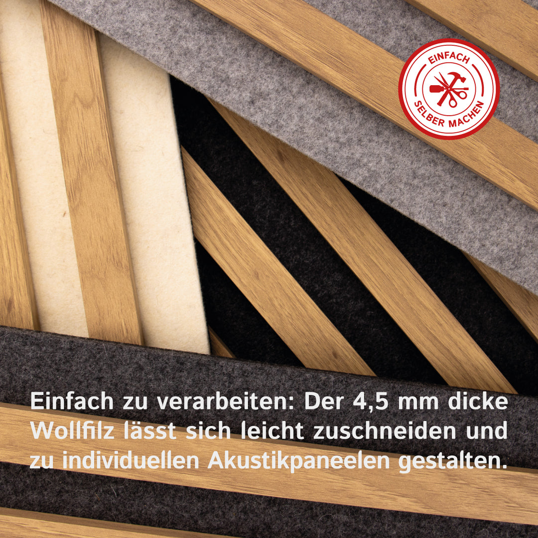 Akustikfilz selbstklebend aus 100 % Schafwolle, ca. 4,5 mm dick – Filz-Meterware für Wand, Decke & Innenausbau