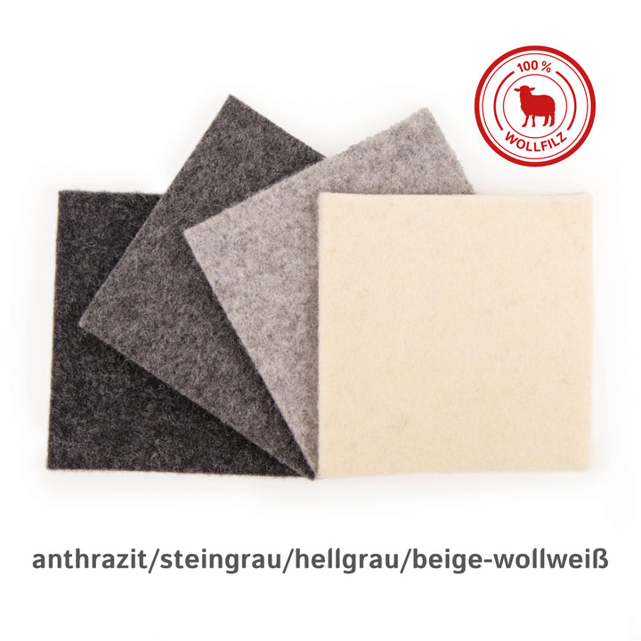 Zestaw próbek filcu akustycznego - 4 próbki, filc wełniany wykonany w 100% z wełny owczej, samoprzylepny lub bez kleju, grubość ok. 4,5 mm