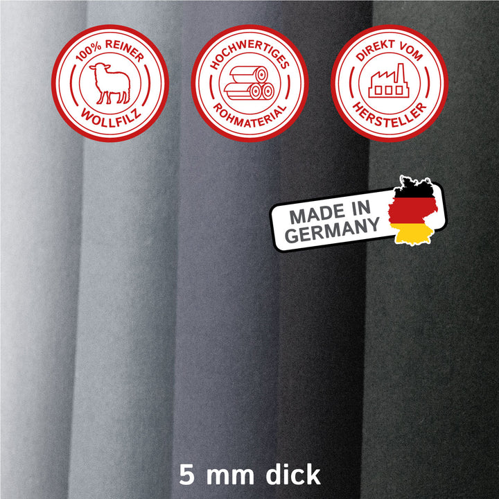 Filz Meterware (Design Wollfilz) 5mm dick, 1,80m breit, (0,30kg/cdm)