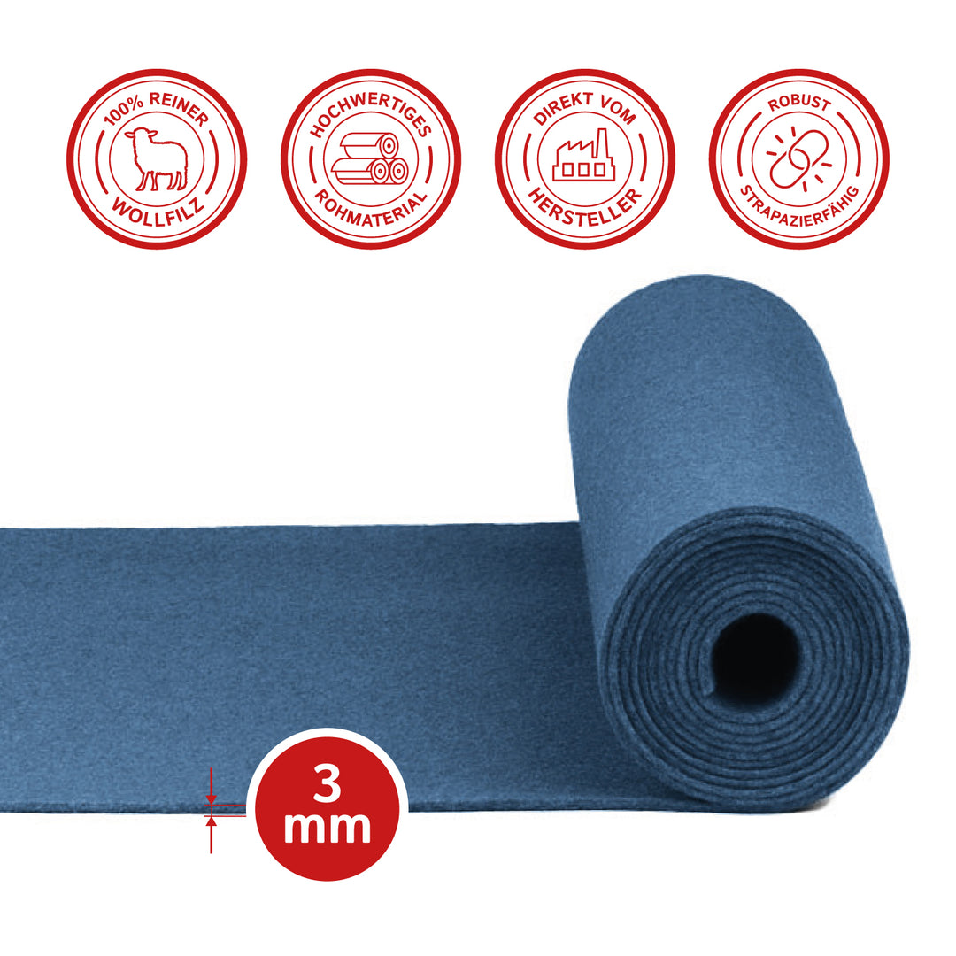 Table runner made of designer felt, rectangular, 150 x 30 cm, 3 mm thick, 1 piece
