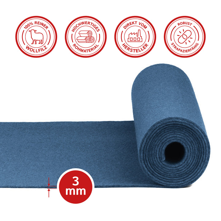 Table runner made of designer felt, rectangular, 150 x 30 cm, 3 mm thick, 1 piece