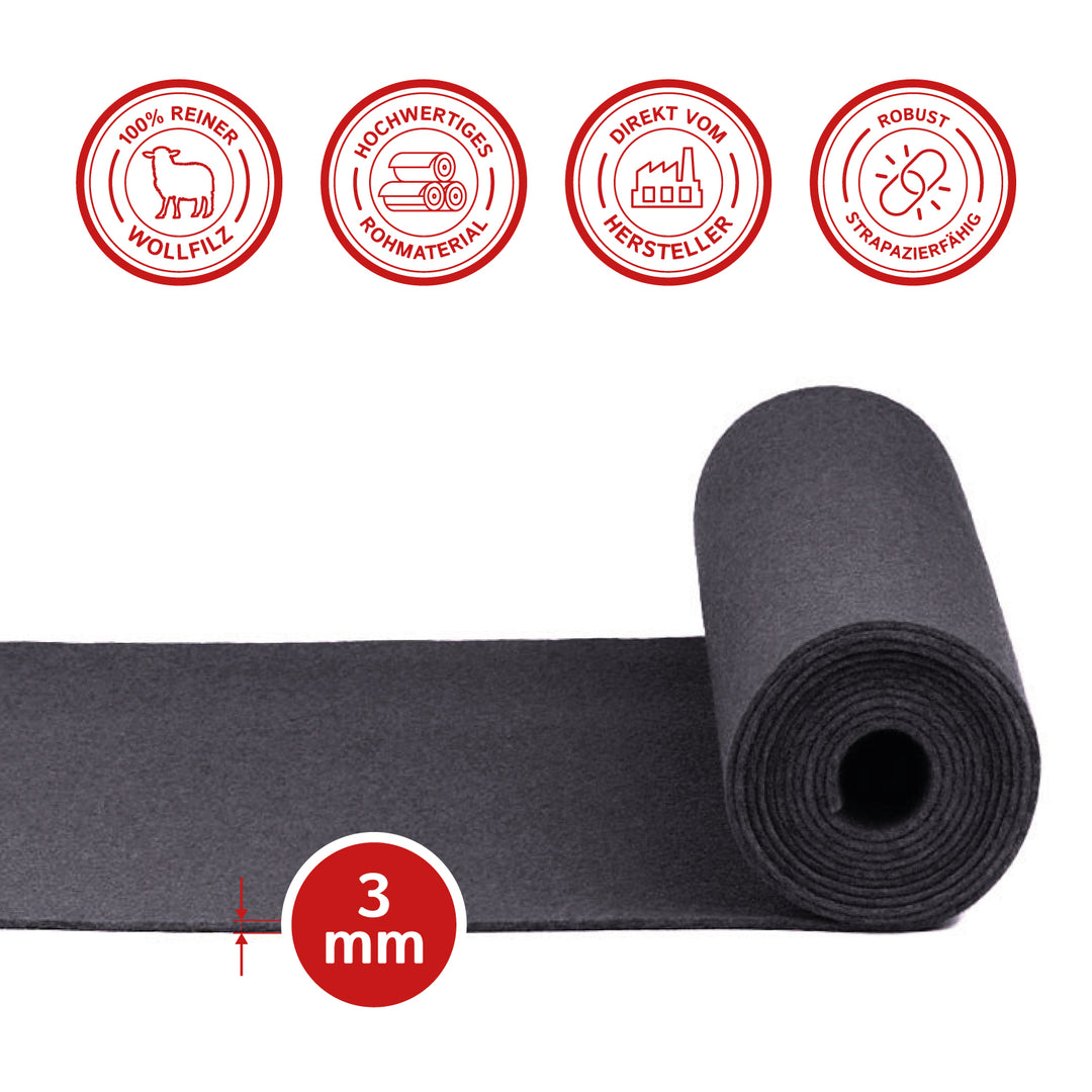 Table runner made of designer felt from filzbrand, square, 150 x 30 cm, 3 mm thick, 1 piece, pastel orange