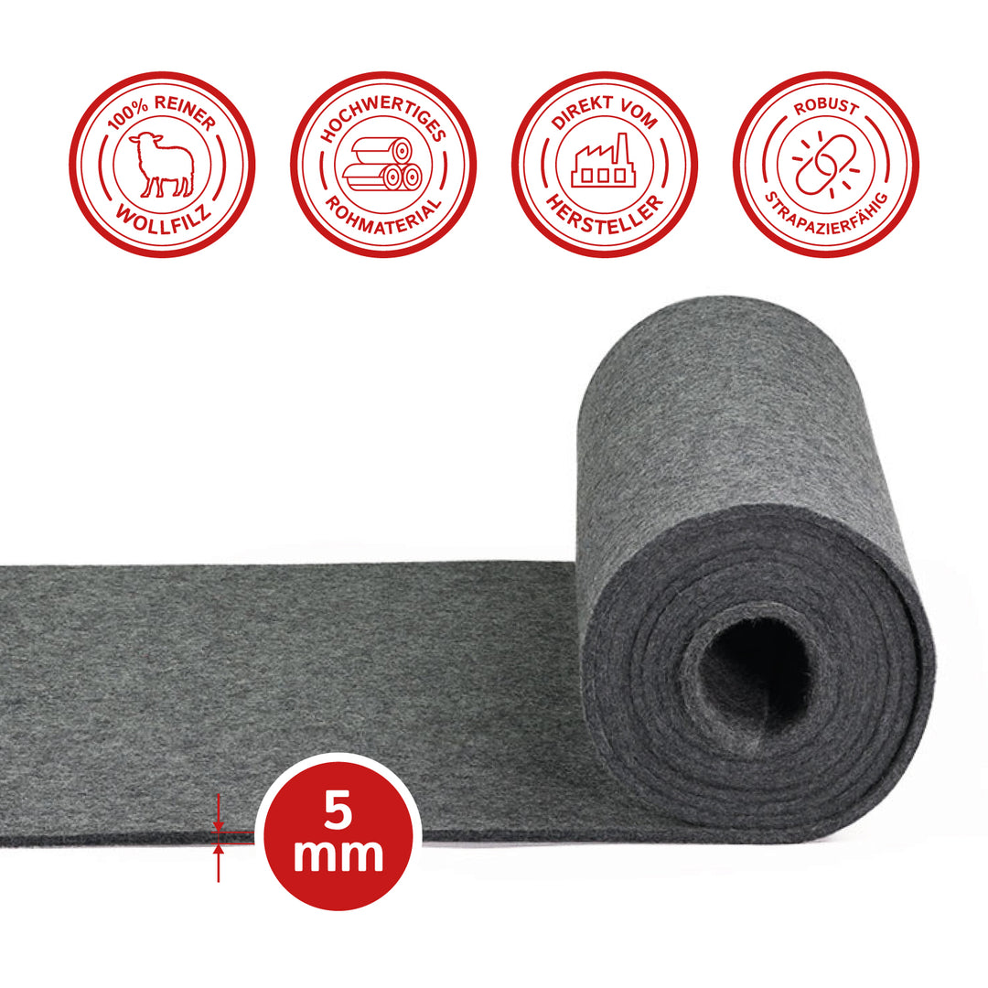 Table runner made of designer felt, square, 150x30 cm, 5mm thick, 1 piece