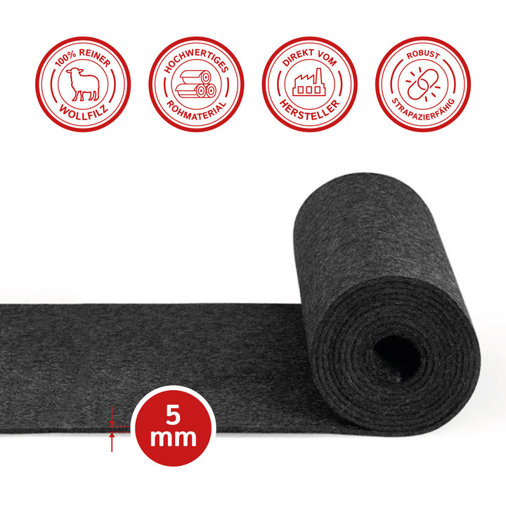 Table runner made of designer felt, square, 150x30 cm, 5mm thick, 1 piece