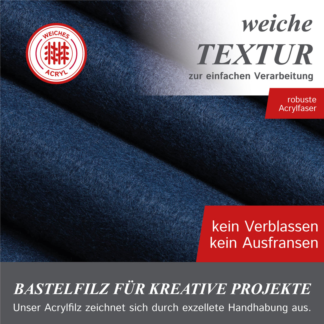 Bastelfilz Meterware 1,80m breit, 1,6mm dick, Filzstoff zum Basteln & Nähen mit Kindern, verschiedene Farben zur Auswahl