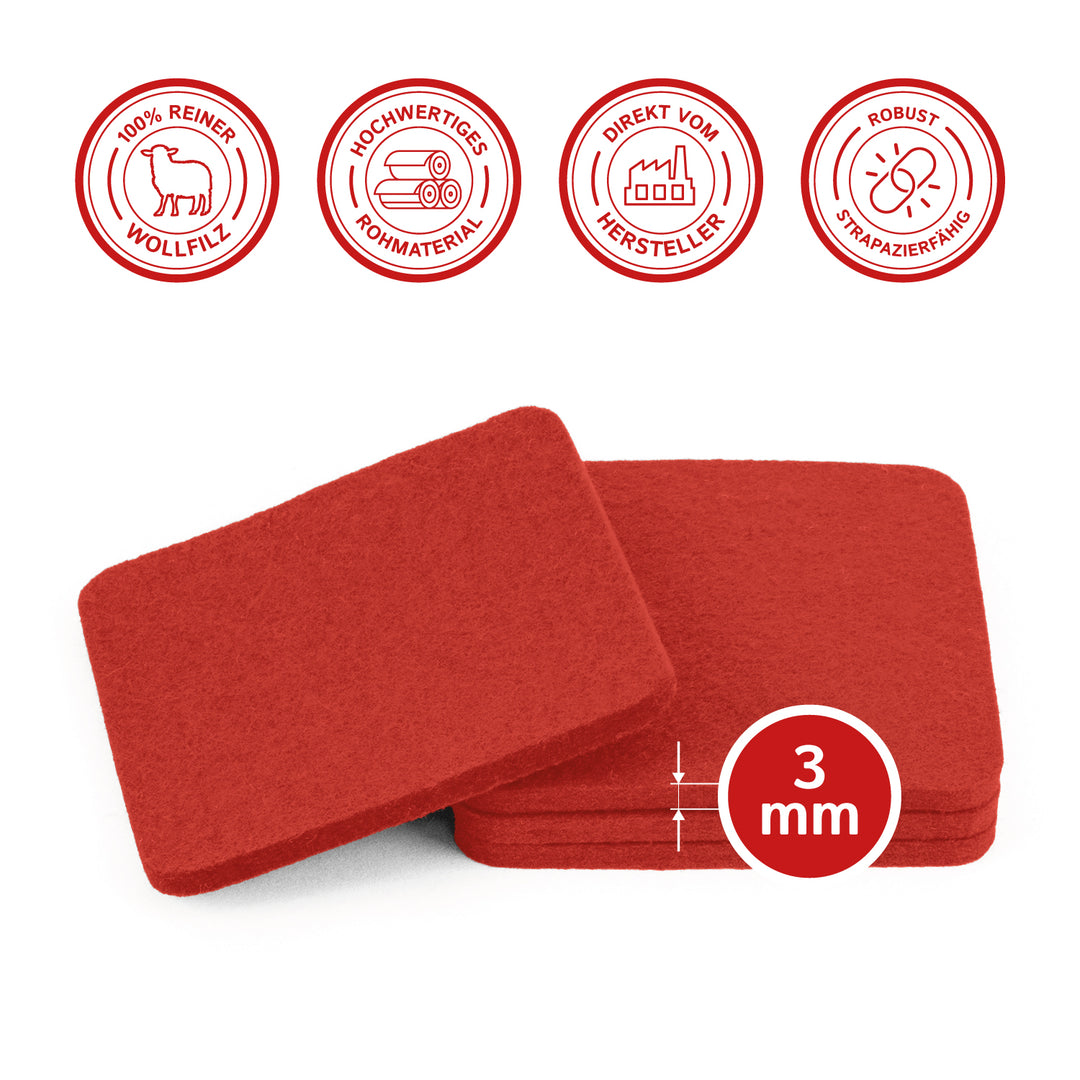 Filz Glasuntersetzer in koralle 4 Stück 3mm dick 9x9cm