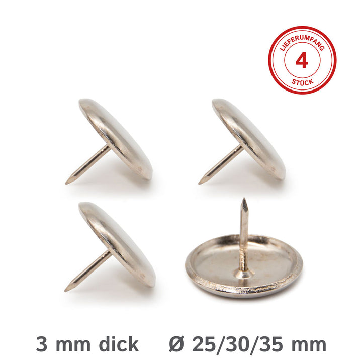 Metal glides with round nail, 3mm thick