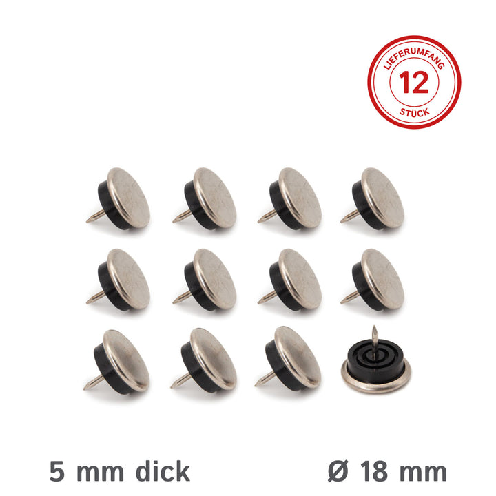 Round metal glides with nail and rubber buffer