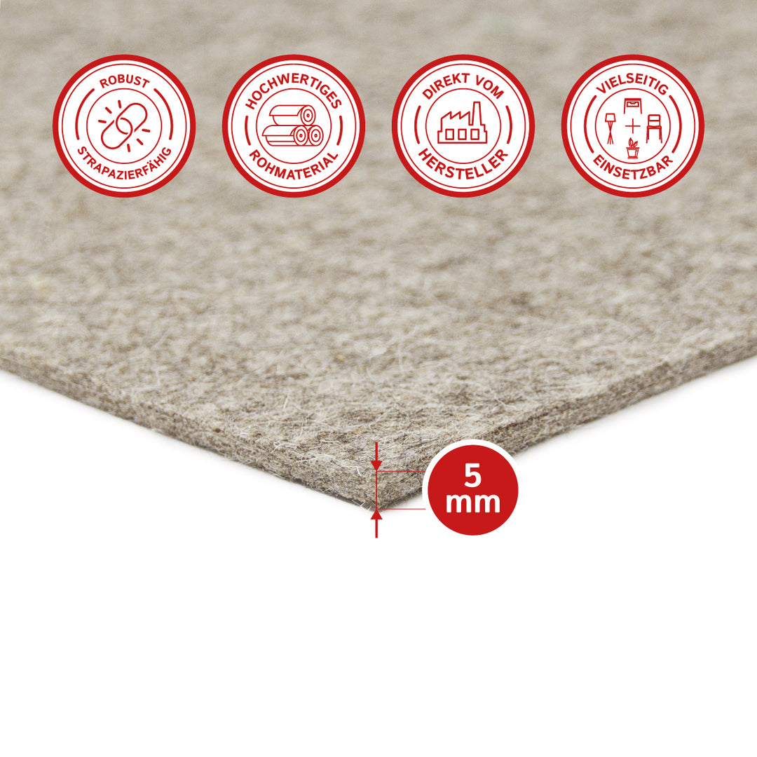 Felt Sheet, 5mm thick (solid 0.36 kg/cdm)