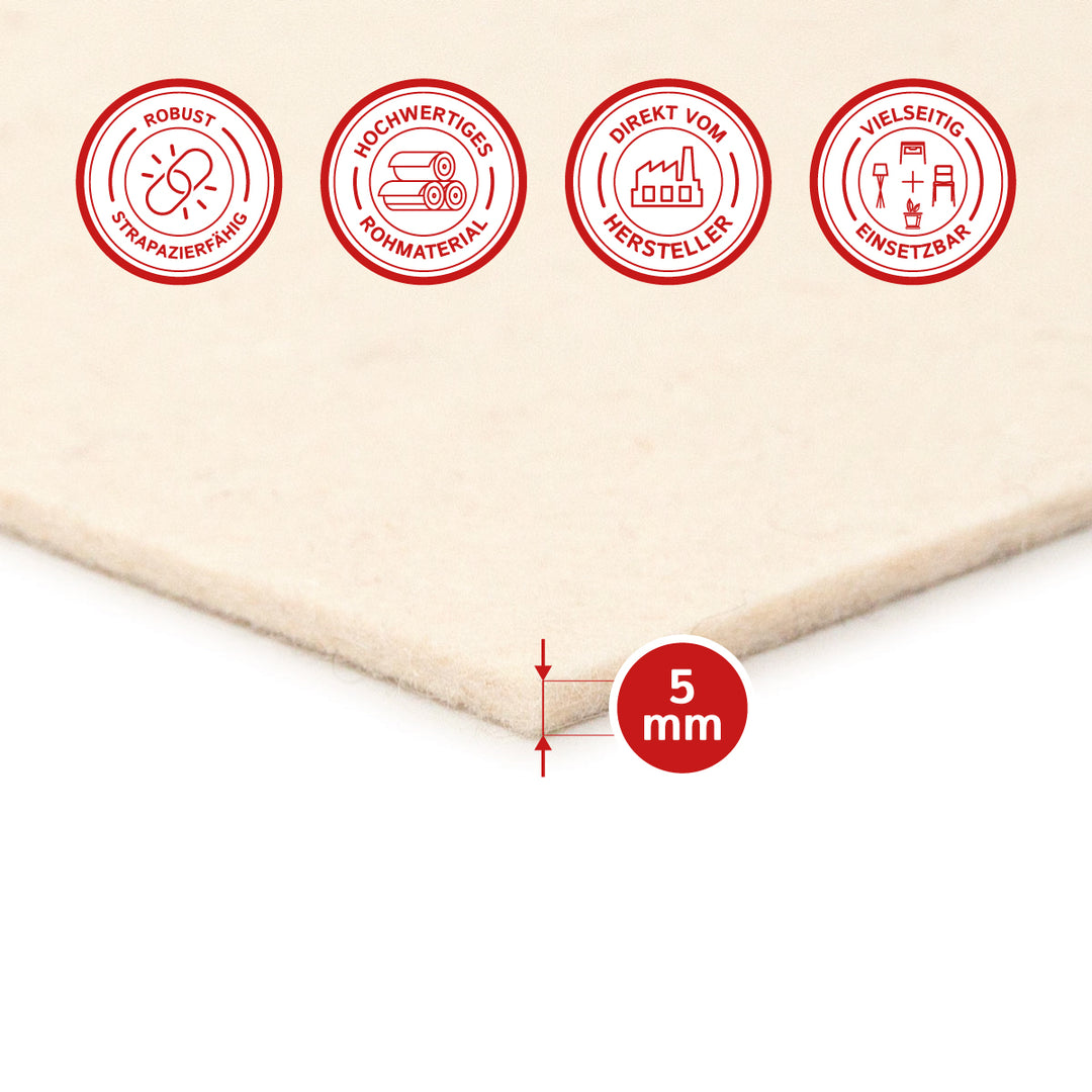 Felt Sheet, 5mm thick (solid 0.36 kg/cdm)