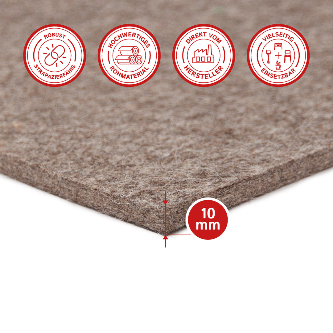 Wollfilz Zuschnitt 10mm dick, (fest - 0,36 g/cm³)