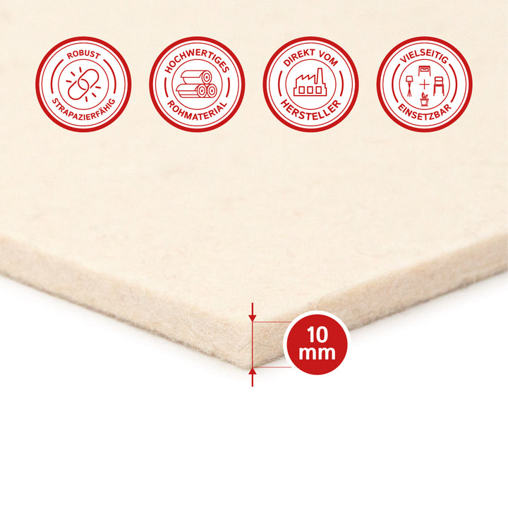 Wollfilz Zuschnitt 10mm dick, (fest - 0,36 g/cm³)