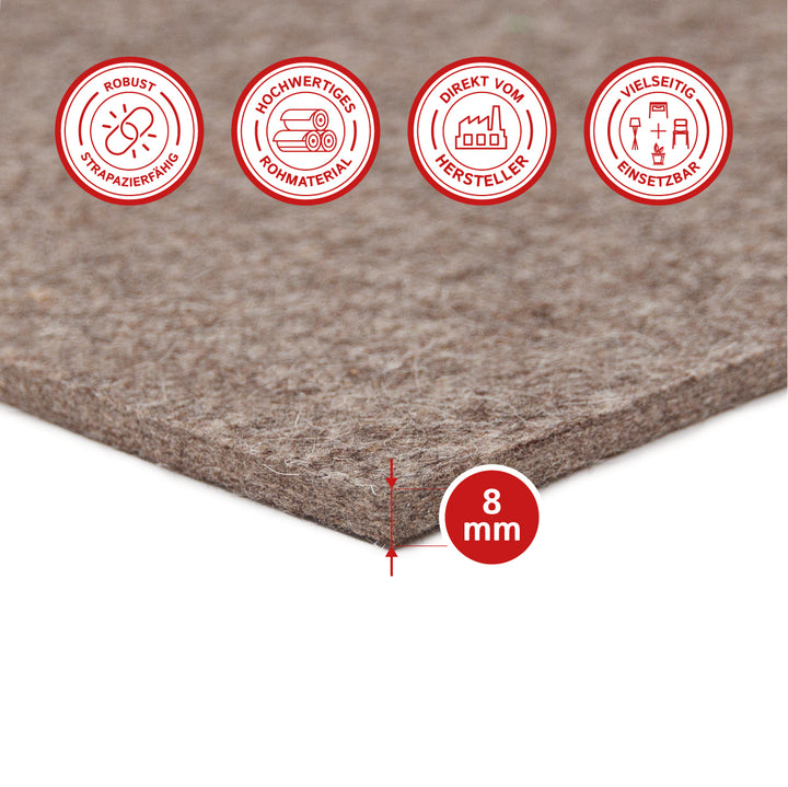 Wollfilz Zuschnitt 8 mm dick, (fest - 0,36 g/cm³)