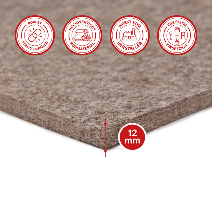 Filzplatte 12 mm dick, (fest 0,36 kg/cdm)