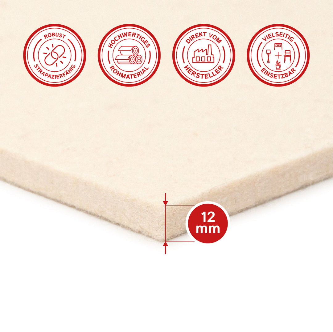 Filzplatte 12 mm dick, (fest 0,36 kg/cdm)