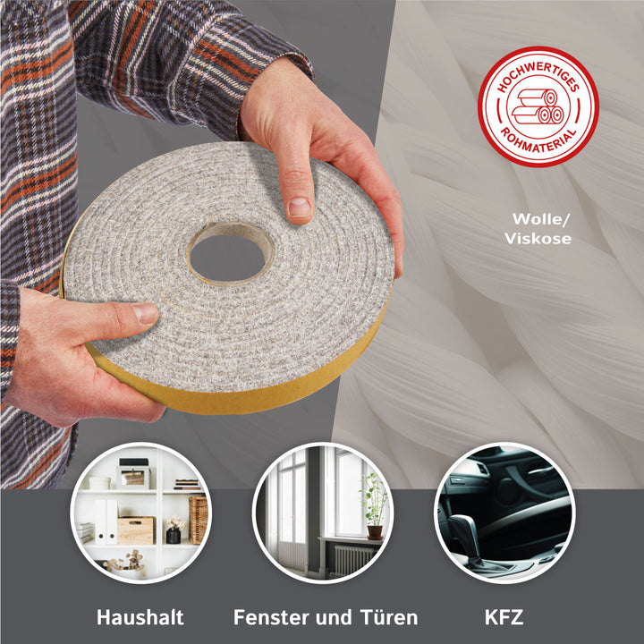 Filzband selbstklebend, 45mm breit, grau meliert