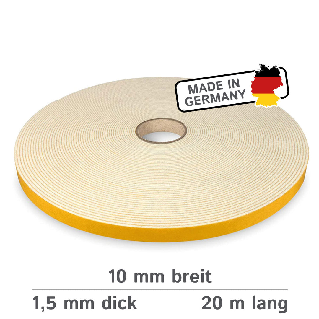 Filzband selbstklebend 10 mm breit, 1,5 mm dick, 20 m lang - vielseitiger Filzstreifen aus Wolle und Viskose