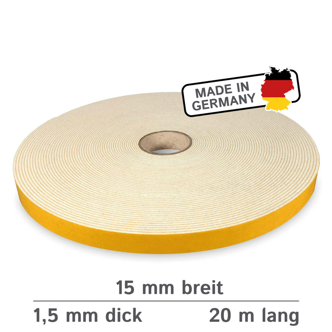 Self-adhesive felt tape 15mm wide, 1.5mm thick, 20m long, black or white (felt adhesive tape, felt strips, adhesive felt on a roll)