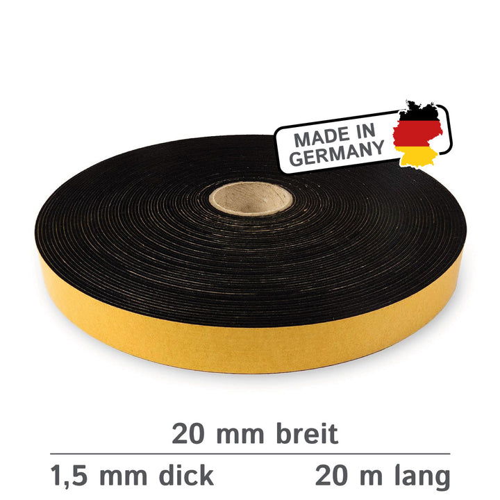 Filzband selbstklebend 20 mm breit, 1,5 mm dick, 20 m lang - vielseitiger Filzstreifen aus Wolle und Viskose