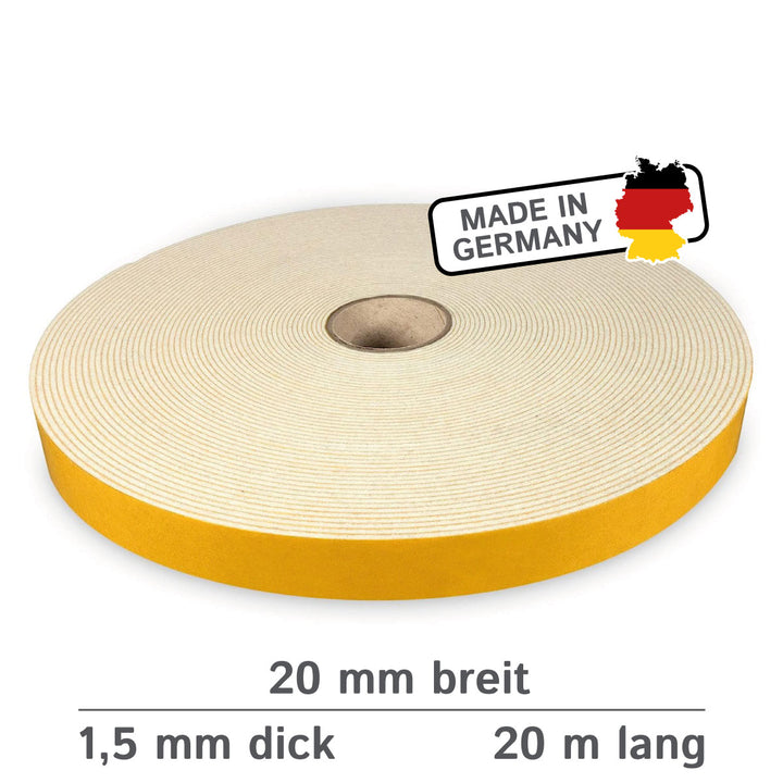 Filzband selbstklebend 20 mm breit, 1,5 mm dick, 20 m lang - vielseitiger Filzstreifen aus Wolle und Viskose