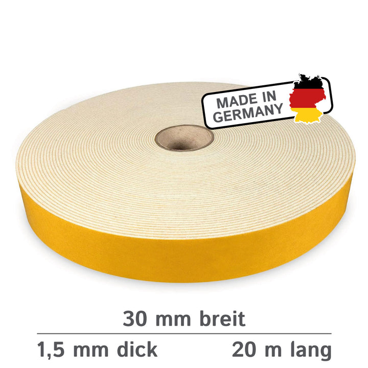 Filzband selbstklebend 30 mm breit, 1,5 mm dick, 20 m lang - vielseitiger Filzstreifen aus Wolle und Viskose