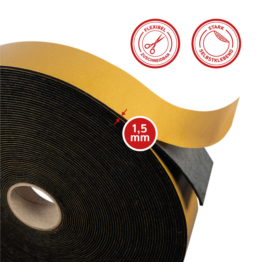 Self-adhesive felt tape 40mm wide, 1.5mm thick, 20m long, black or white (felt adhesive tape, felt strips, adhesive felt on a roll)